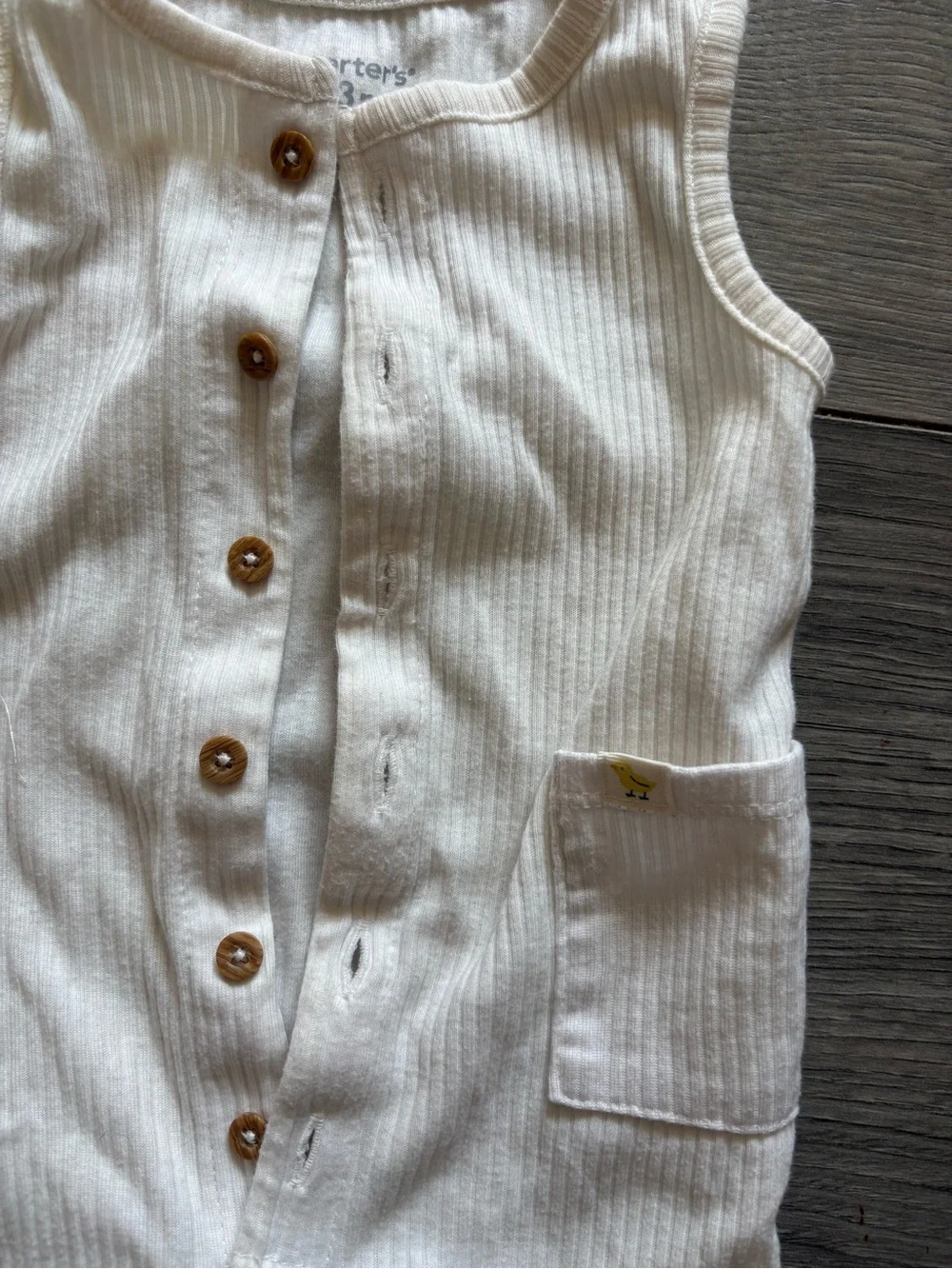 Carter's Cream Ribbed Sleeveless Romper with Front Buttons